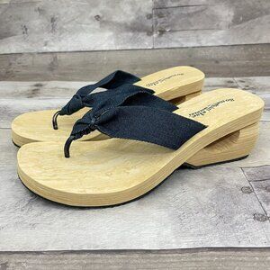 Skechers Somethin'else Y2K 90s Denim Chunky Platform Wedge Thong Sandals 10